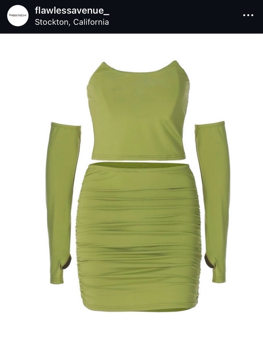 Crop Top & Ruched Mini Skirt Set - Lime Green